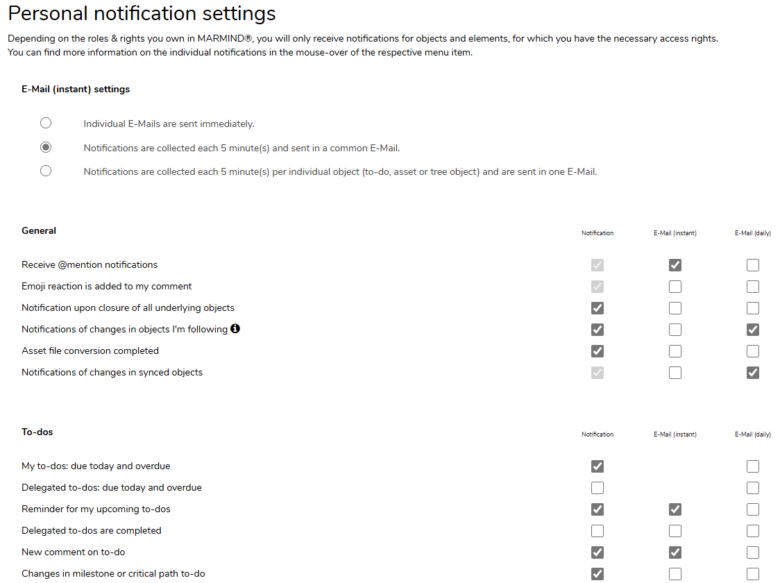 notification settings